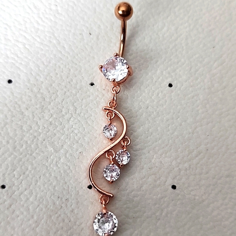 14 G SURGICAL STEEL   BELLY BUTTON Sim Diamond ROSE GOLD